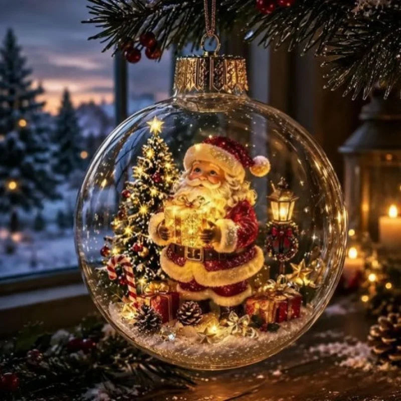 10CM Clear Christmas Ornament Ball Glowing Decor Holiday Scene Christmas Tree Hanging Toy Winter Diorama Bauble for Window Xmas