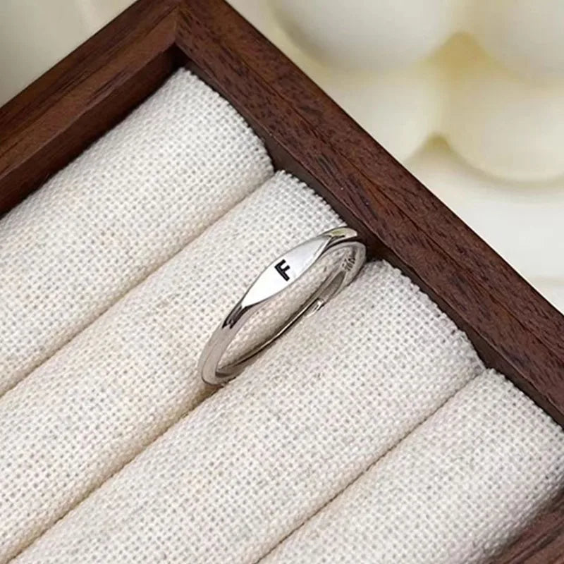 Elegant Initial Letter Alphabet Adjustable Thin Stackable Ring for Women Girl