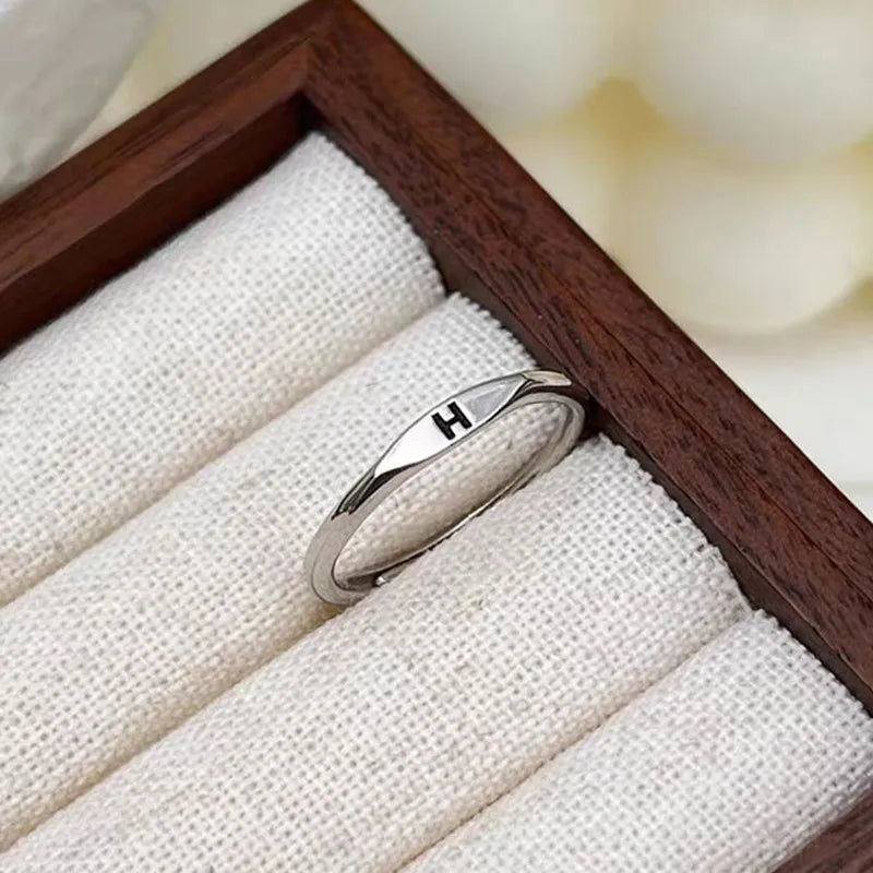 Elegant Initial Letter Alphabet Adjustable Thin Stackable Ring for Women Girl