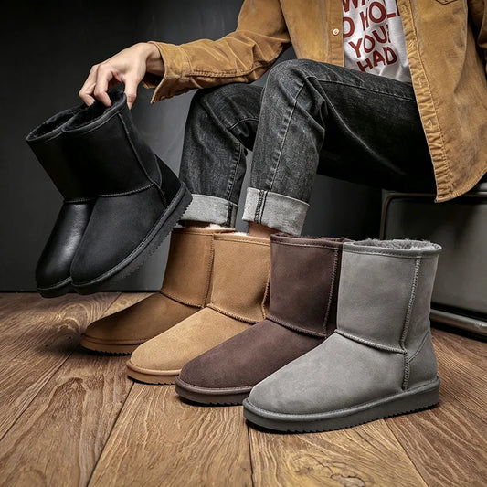 Snow Boots Men Waterproof Australia Winter Warm Shoes Non Slip Rubber Sole 100% Genuine Sheepskin Leather Big Size Wholesale
