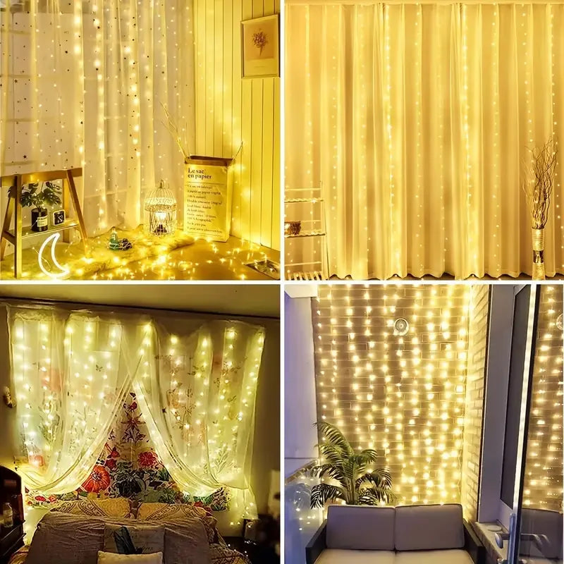 USB Christmas LED Curtain Lights, Indoor Fairy Curtain Lights, Suitable for Bedroom, Background Windows, Holiday Lighting