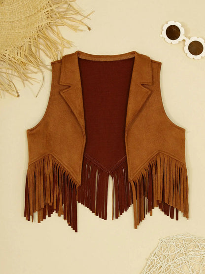 Kids Girl Boy Fringed Vest for Carnival Theme Party Tassels Top Open Front Waistcoat Child Halloween Western Cowboy Costumes