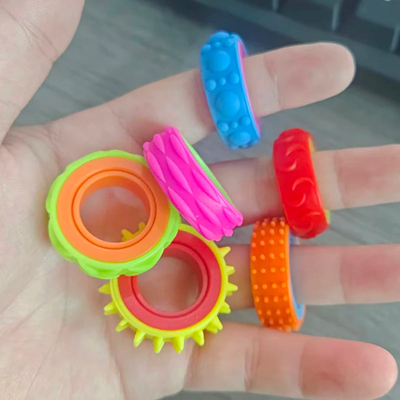 Rotating Fidget Toys Sensory Rings for Kids 6PCS Finger Spinner ADHD Quiet Stress Relief Gifts Classroom Prize Stocking Stuffers