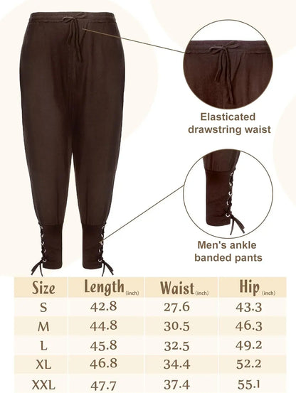 4 Pcs Halloween Men's Renaissance Costume Set Medieval Pirate Shirt Ankle Banded Pants Viking Belt Accessories