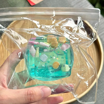 Squishy Stress Balls Cube - Ocean Sensory Fidget Toy Slow Rise Squishy Toys for Kids and Adults Squeeze Relax Gift