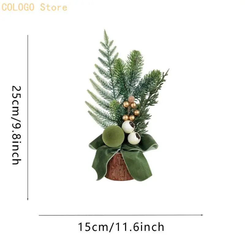 Desk Christmas Tree Ornament with Wood-Look Base for Winter Rooms D0LD