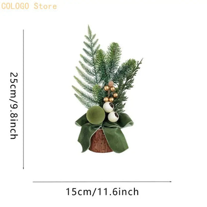 Desk Christmas Tree Ornament with Wood-Look Base for Winter Rooms D0LD