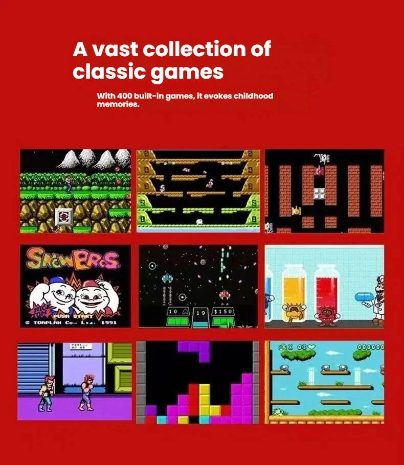 Retro Classic Handheld Game Console 400 Games Rechargeable Portable Mini Game Player Support TV Connection Kids Birthday Gift