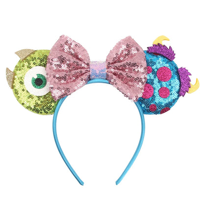 New Christmas Halloween Mouse Ears Headband Cartoon Sequin Bows Headband Birthday Party Princess Cosplay Costume For Women Adult