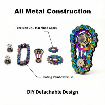Bicycle Chain Finger Spinner, Silent CNC Machined Stainless Steel Gear Fidget Toy for Adults, Office Stress Relief & Focus Tool,
