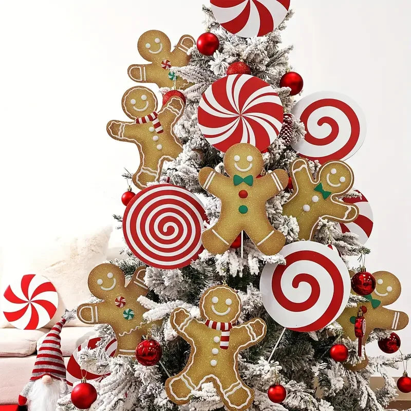 Set of 4/8 Christmas Tree Decorations Featuring a Red And White Peppermint Candy Design, Ideal for Adorning The Top of Your Tree