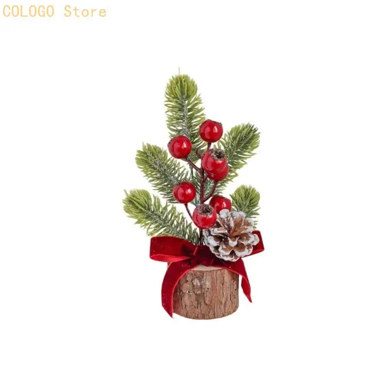 Desk Christmas Tree Ornament with Wood-Look Base for Winter Rooms D0LD