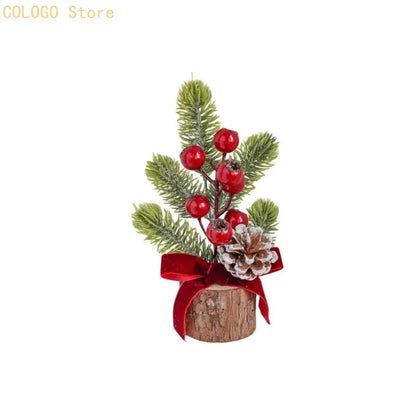 Desk Christmas Tree Ornament with Wood-Look Base for Winter Rooms D0LD