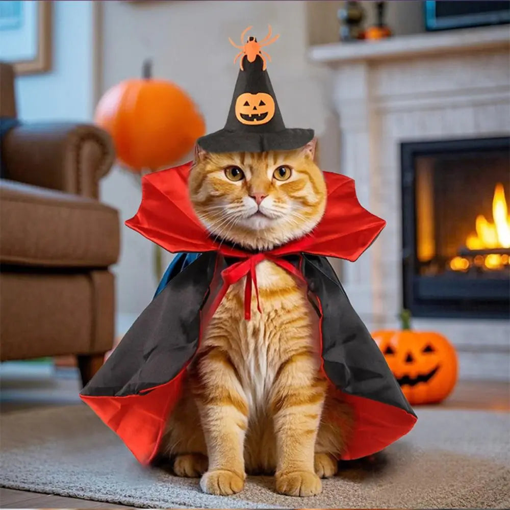 Stand-collar Halloween Pet Costume Comfortable Adjustable Cat Cosplay Cloak Soft Fabric Pet Supplies Kitten Puppy Dress Party