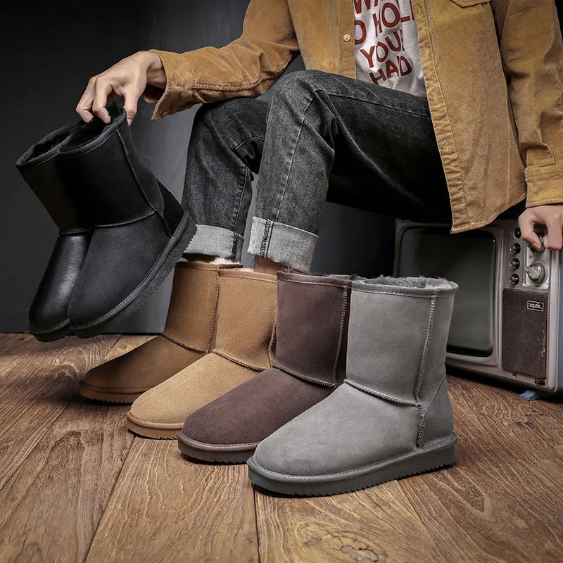 Snow Boots Men Waterproof Australia Winter Warm Shoes Non Slip Rubber Sole 100% Genuine Sheepskin Leather Big Size Wholesale