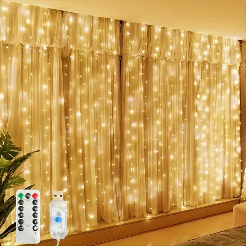 USB Christmas LED Curtain Lights, Indoor Fairy Curtain Lights, Suitable for Bedroom, Background Windows, Holiday Lighting