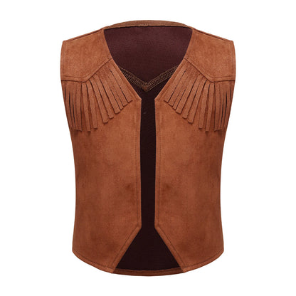 Kids Girl Boy Fringed Vest for Carnival Theme Party Tassels Top Open Front Waistcoat Child Halloween Western Cowboy Costumes