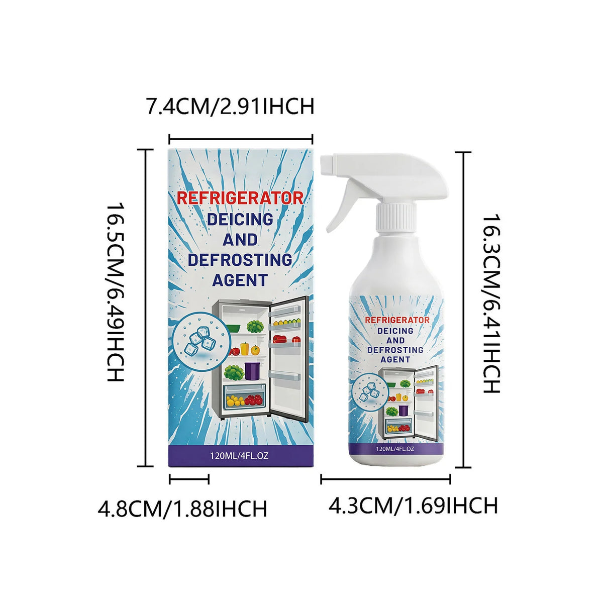 Freezer Frost Remover 100/120ml Fridge Freezer Defrosting Spray Ice Removal Spray Quickly Removes Ice Buildup Spray with Shovel