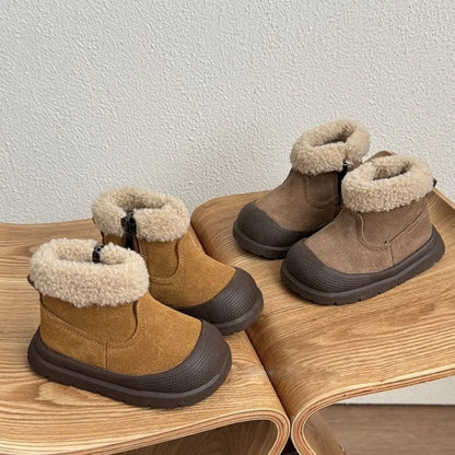 Soft Leather Children's Snow Boots for Baby Toddler Warm Fleece Lined Winter Outdoor Footwear Toddler Boots for Little Kids