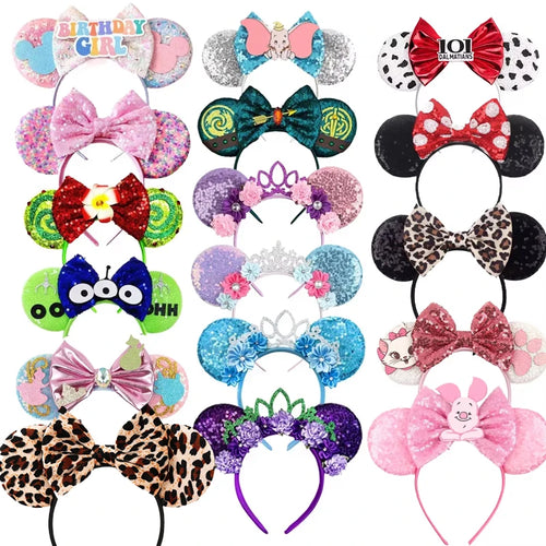 New Christmas Halloween Mouse Ears Headband Cartoon Sequin Bows Headband Birthday Party Princess Cosplay Costume For Women Adult