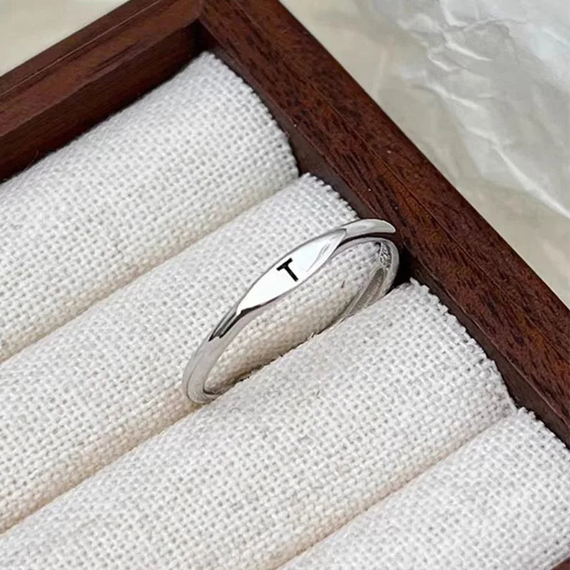 Elegant Initial Letter Alphabet Adjustable Thin Stackable Ring for Women Girl