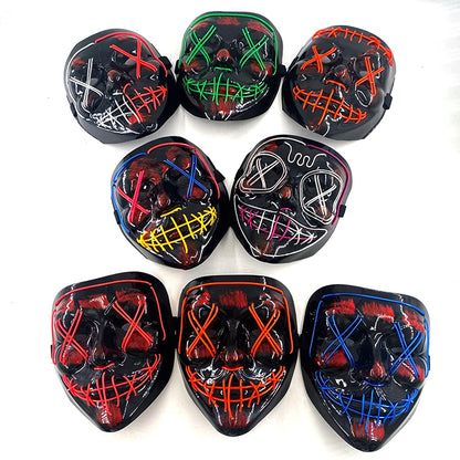 Wireless Neon LED Purge Mask Glow in The Dark Cosplay Horror Mask Halloween Masquerade Party Masks Glowing Funny Dress Up