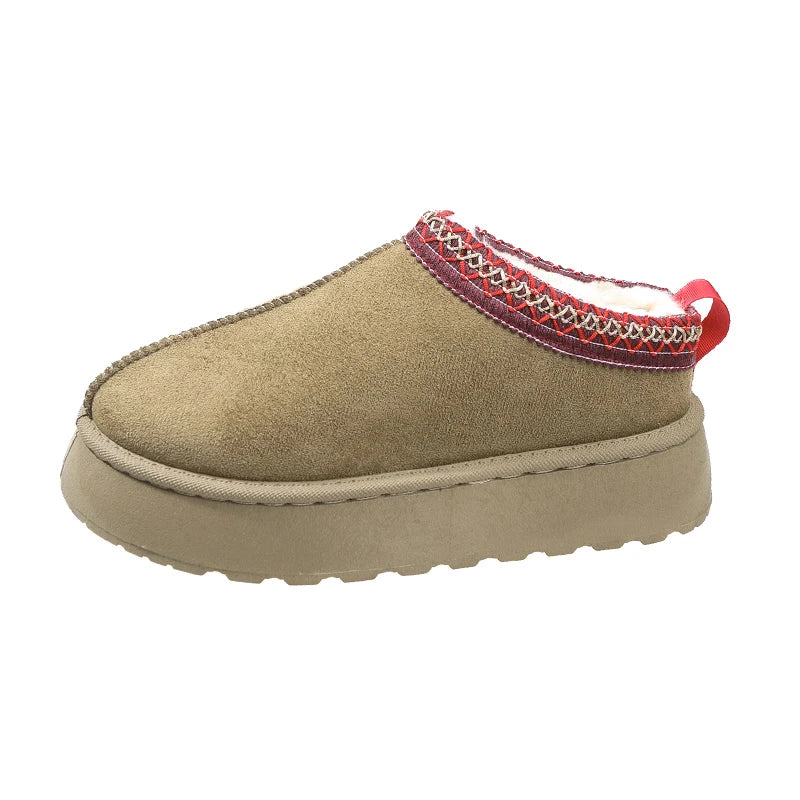 Snow Boots For Women 2024 Winter New Cashmere Warm Thick Soles Without Heel-covered Hair Half Slipper Cotton Shoes for Women