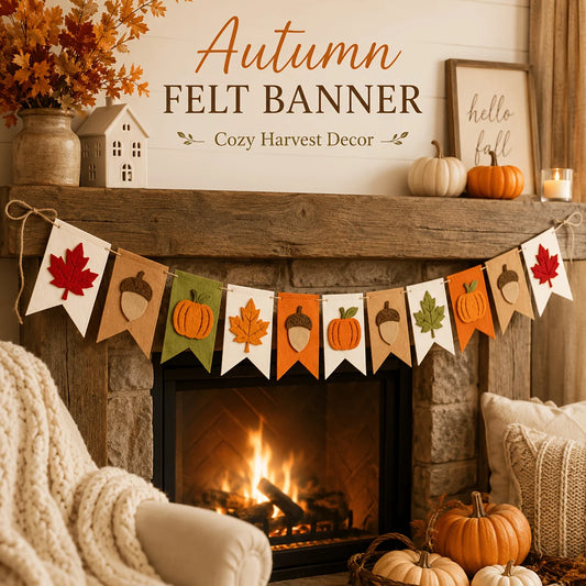 Fall Harvest Felt Banner Pumpkin Maple Leaf Acorn Garland Flag Autumn Thanksgiving Home Fireplace Mantel Party Hanging Decor
