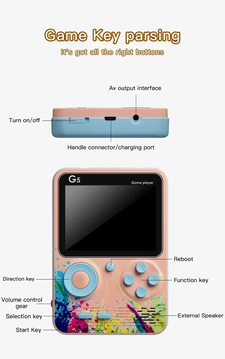Retro G5 Portable Handheld Game Console 3 0Inch Screen 500 Classic Games Macaron Color 1020mAH Rechargeable Battery Gamepad