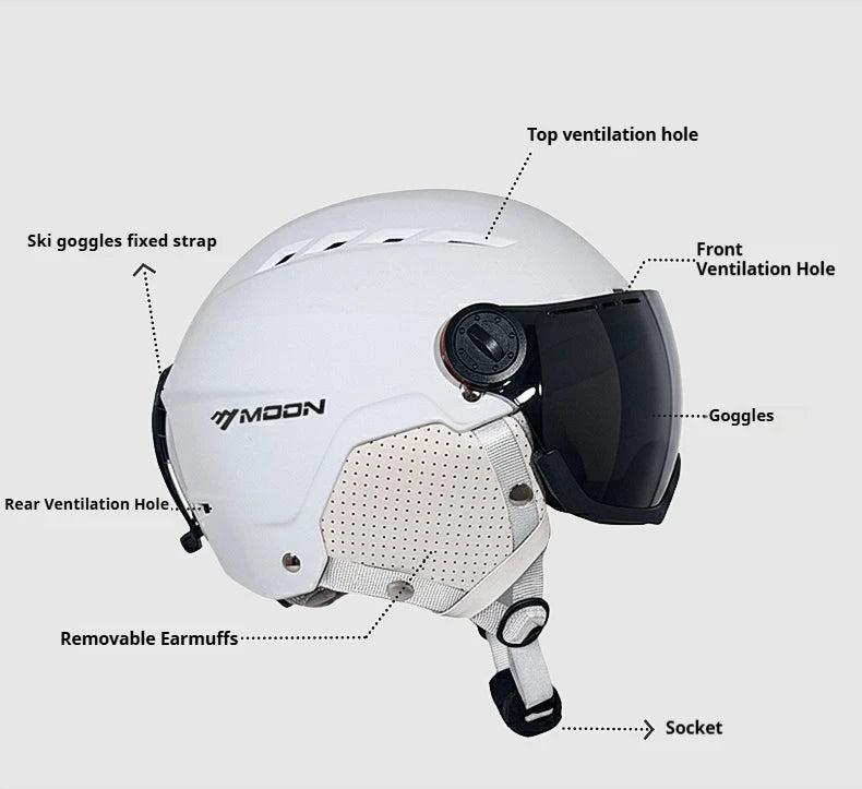 Moon Hot Selling Ski Snowboard Helmet ABS+EPS Integrated Goggle Shield Low Weight Adults Men Women Ski Helmet