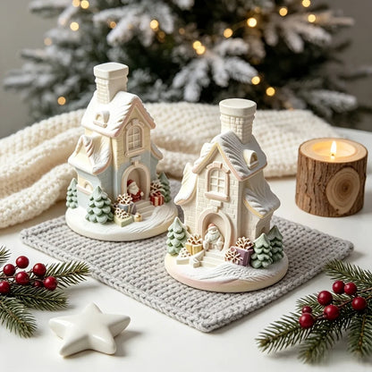 Snow house mold, suitable for resin, silicone mini Christmas house with chimney and pine tree,   fairy tale window decorations,