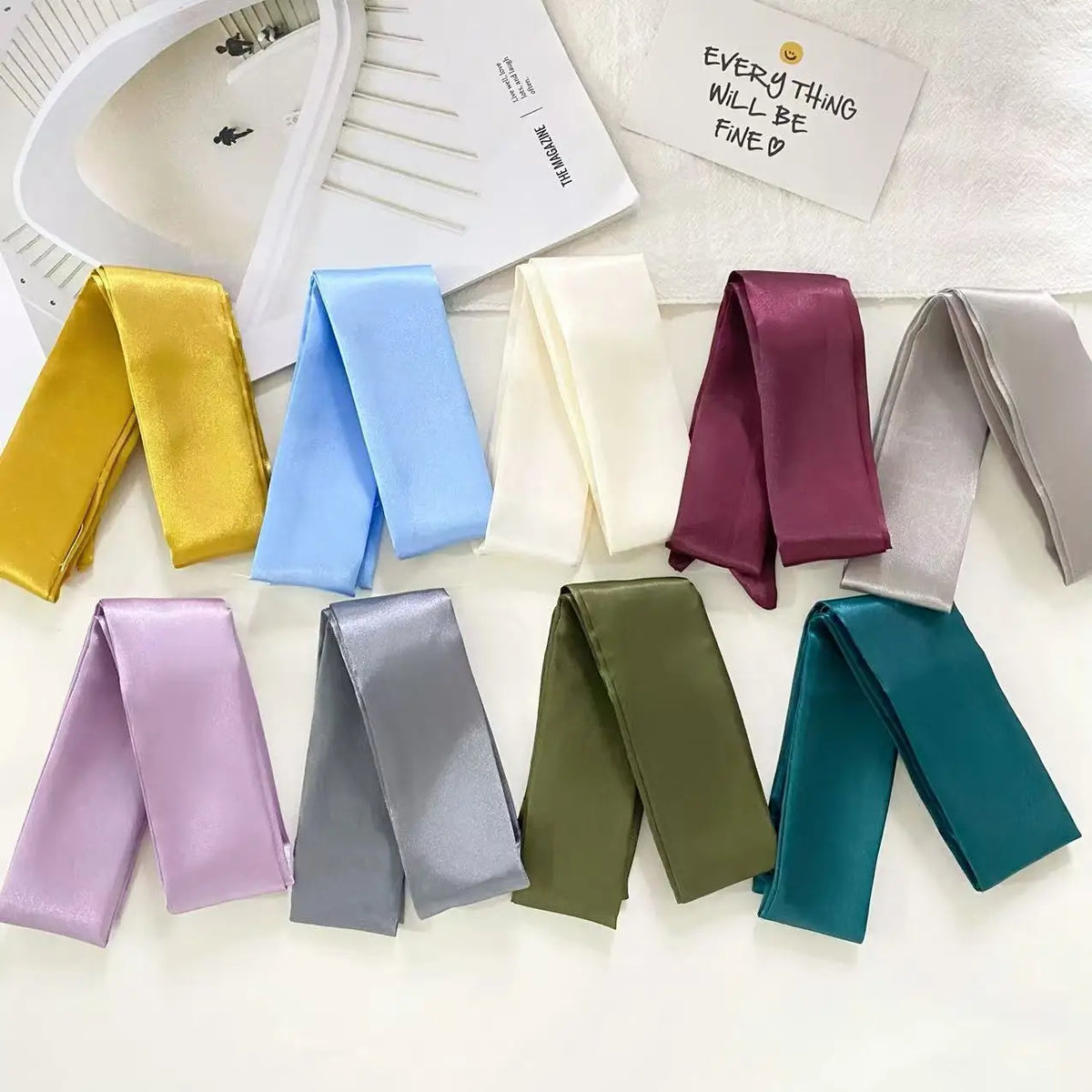 4.5x100cm Long Skinny Hair Scarf Women Imitation Silk Satin Headband Cute Neckerchief Solid Colors Ladies Fashion Bag Scarves