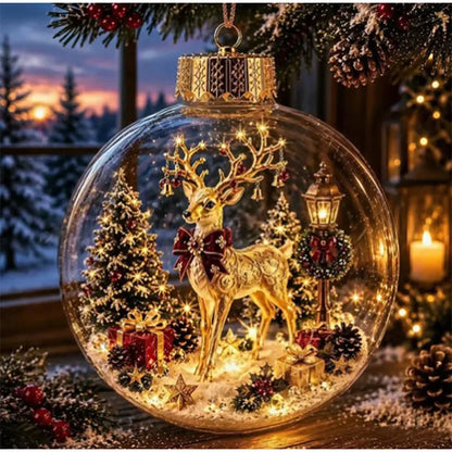 10CM Clear Christmas Ornament Ball Glowing Decor Holiday Scene Christmas Tree Hanging Toy Winter Diorama Bauble for Window Xmas