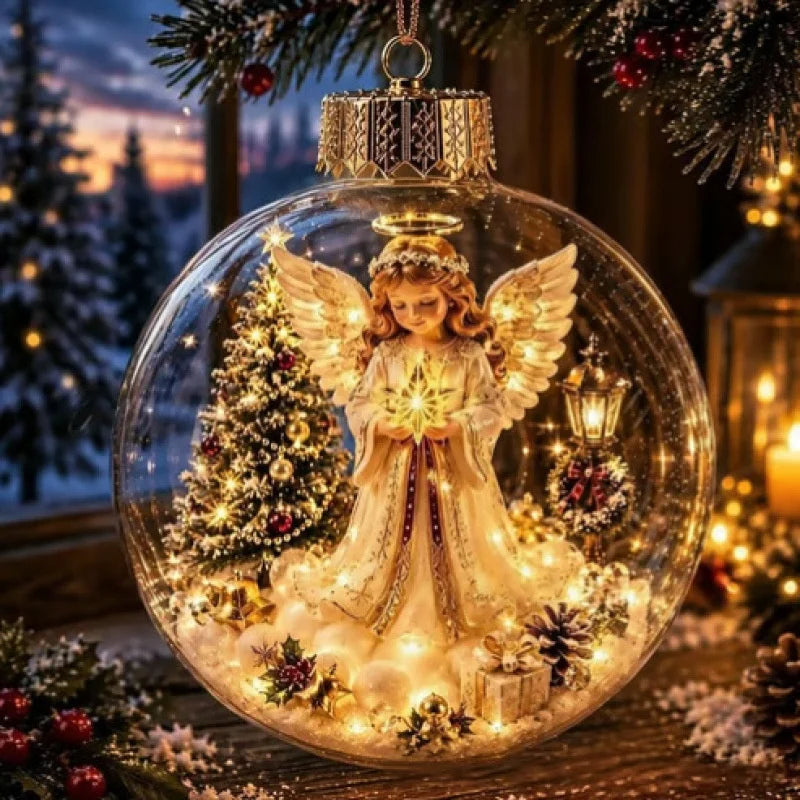 10CM Clear Christmas Ornament Ball Glowing Decor Holiday Scene Christmas Tree Hanging Toy Winter Diorama Bauble for Window Xmas