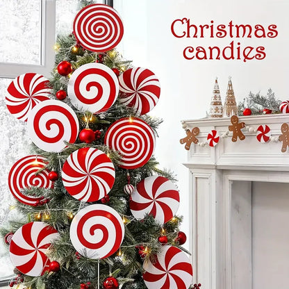 Set of 4/8 Christmas Tree Decorations Featuring a Red And White Peppermint Candy Design, Ideal for Adorning The Top of Your Tree