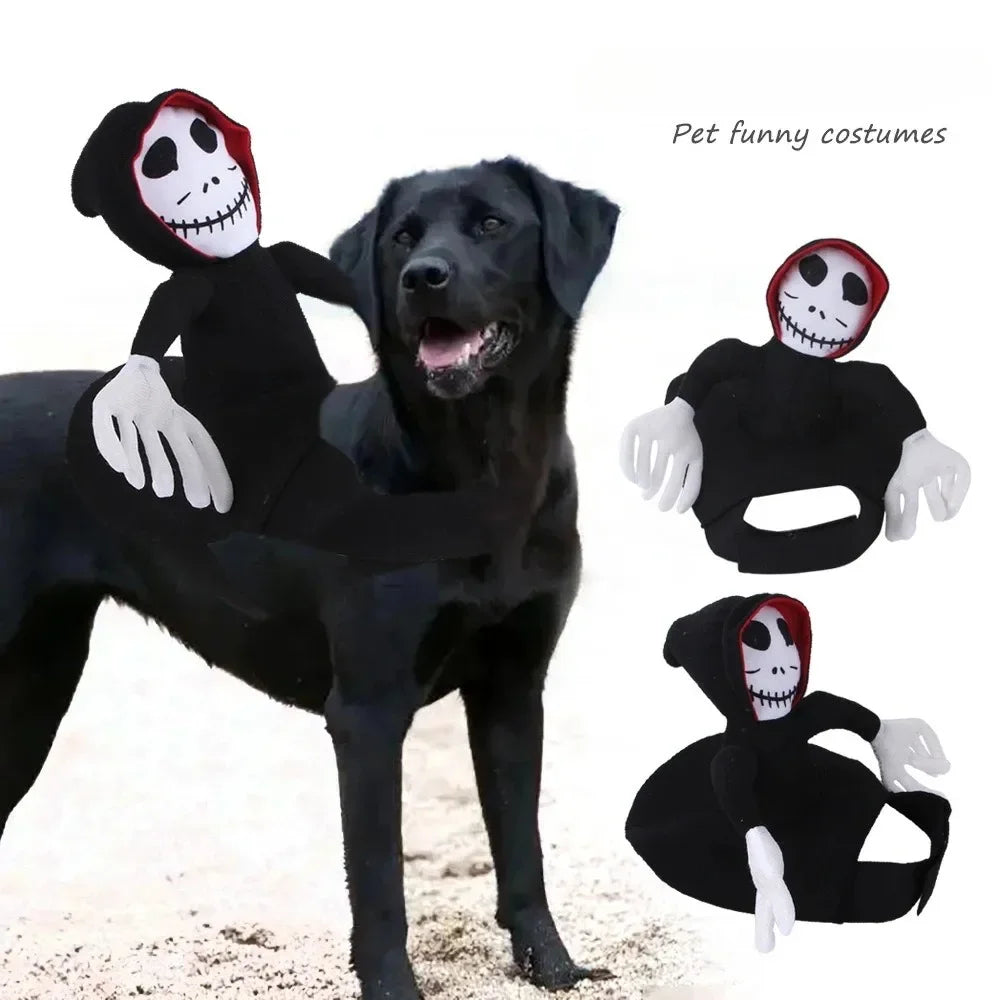 Halloween Pet Dog Costume Skeleton Reaper Rider Style Dog Cosplay Clothes Funny Riding Outfit Medium Large Dogs Party Dress‑up