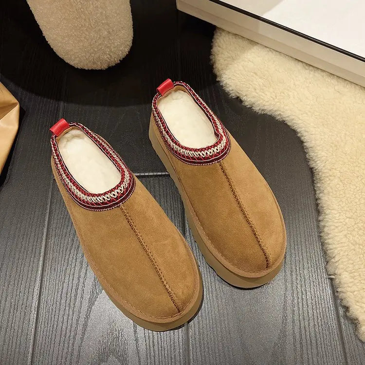 Snow Boots for Women 2024 Winter New Cashmere Warm Platform Without Heel-covered Hair Half Slipper Cotton Shoes for Women Q426