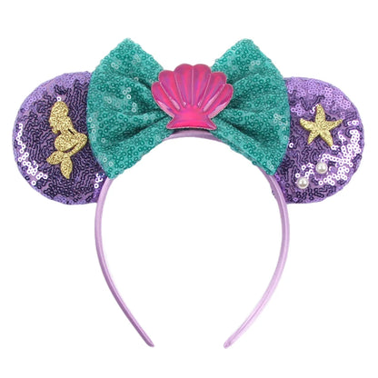 New Christmas Halloween Mouse Ears Headband Cartoon Sequin Bows Headband Birthday Party Princess Cosplay Costume For Women Adult