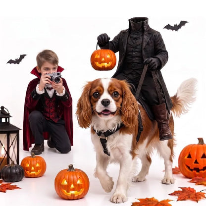 Halloween Party Pet Headless Horseman Pet Costume Spooky 3D Horse Riding Illusion Realistic Dark Rider Cosplay Outfit for Photos