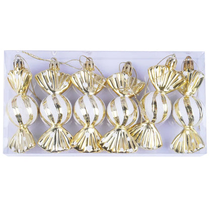 Christmas tree decorations, snowmen, faceless Santa Claus, candy sticks, colorful balls, small houses, Christmas atmosphere deco