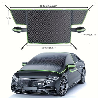Magnetic Oxford Snow Cover, Thick Frost Guard for All Cars, Easy Install, Durable Winter Ice Protection for Windshield.