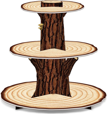 Wooden Cupcake Stand Decoration 3 Tier Western Party Cake Holder Woodland Baby Shower Rustic Wood Cupcake Stand Decor for