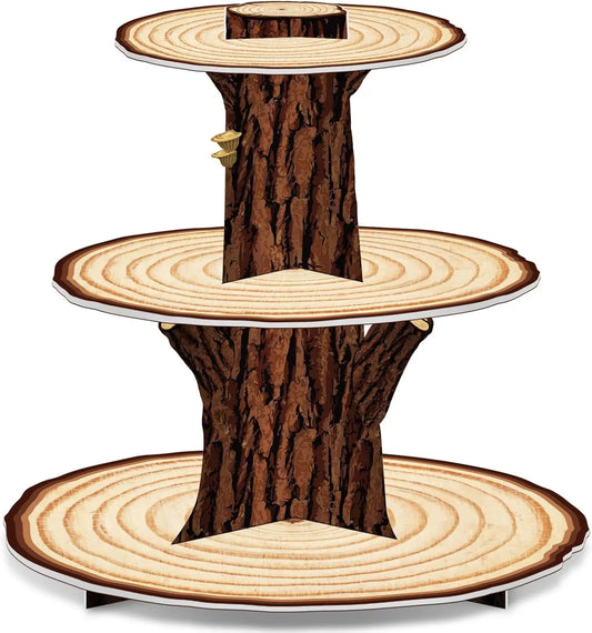 Wooden Cupcake Stand Decoration 3 Tier Western Party Cake Holder Woodland Baby Shower Rustic Wood Cupcake Stand Decor for