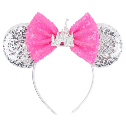 New Christmas Halloween Mouse Ears Headband Cartoon Sequin Bows Headband Birthday Party Princess Cosplay Costume For Women Adult