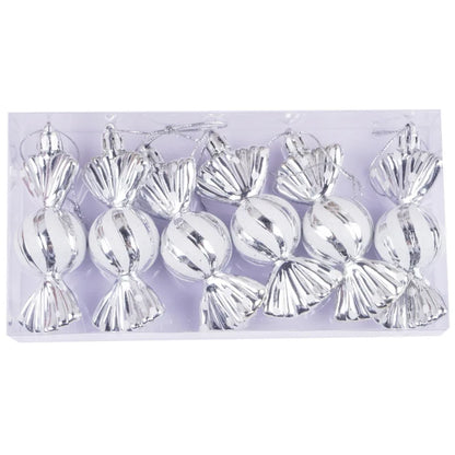 Christmas tree decorations, snowmen, faceless Santa Claus, candy sticks, colorful balls, small houses, Christmas atmosphere deco