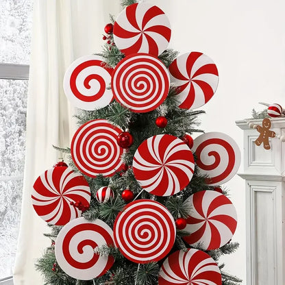 Set of 4/8 Christmas Tree Decorations Featuring a Red And White Peppermint Candy Design, Ideal for Adorning The Top of Your Tree