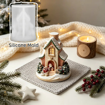 Snow house mold, suitable for resin, silicone mini Christmas house with chimney and pine tree,   fairy tale window decorations,