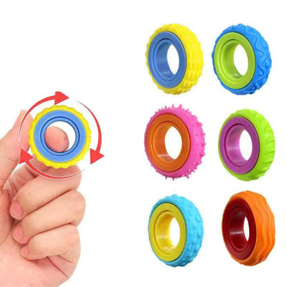 Rotating Fidget Toys Sensory Rings for Kids 6PCS Finger Spinner ADHD Quiet Stress Relief Gifts Classroom Prize Stocking Stuffers