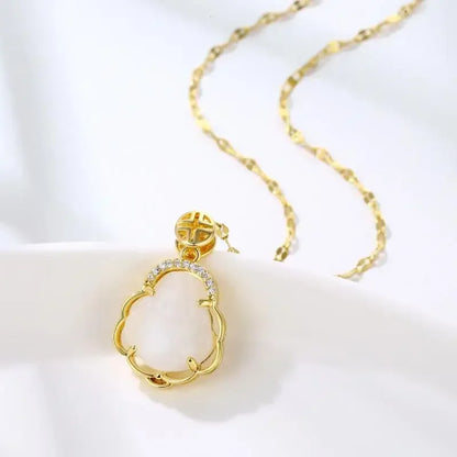 Can Open Bronze Mirror Box Pendant Women\'s Charm Retro Necklace Exquisite Handicrafts Oval Imitation Jade Jewelry Birthday Gift