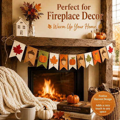 Fall Harvest Felt Banner Pumpkin Maple Leaf Acorn Garland Flag Autumn Thanksgiving Home Fireplace Mantel Party Hanging Decor